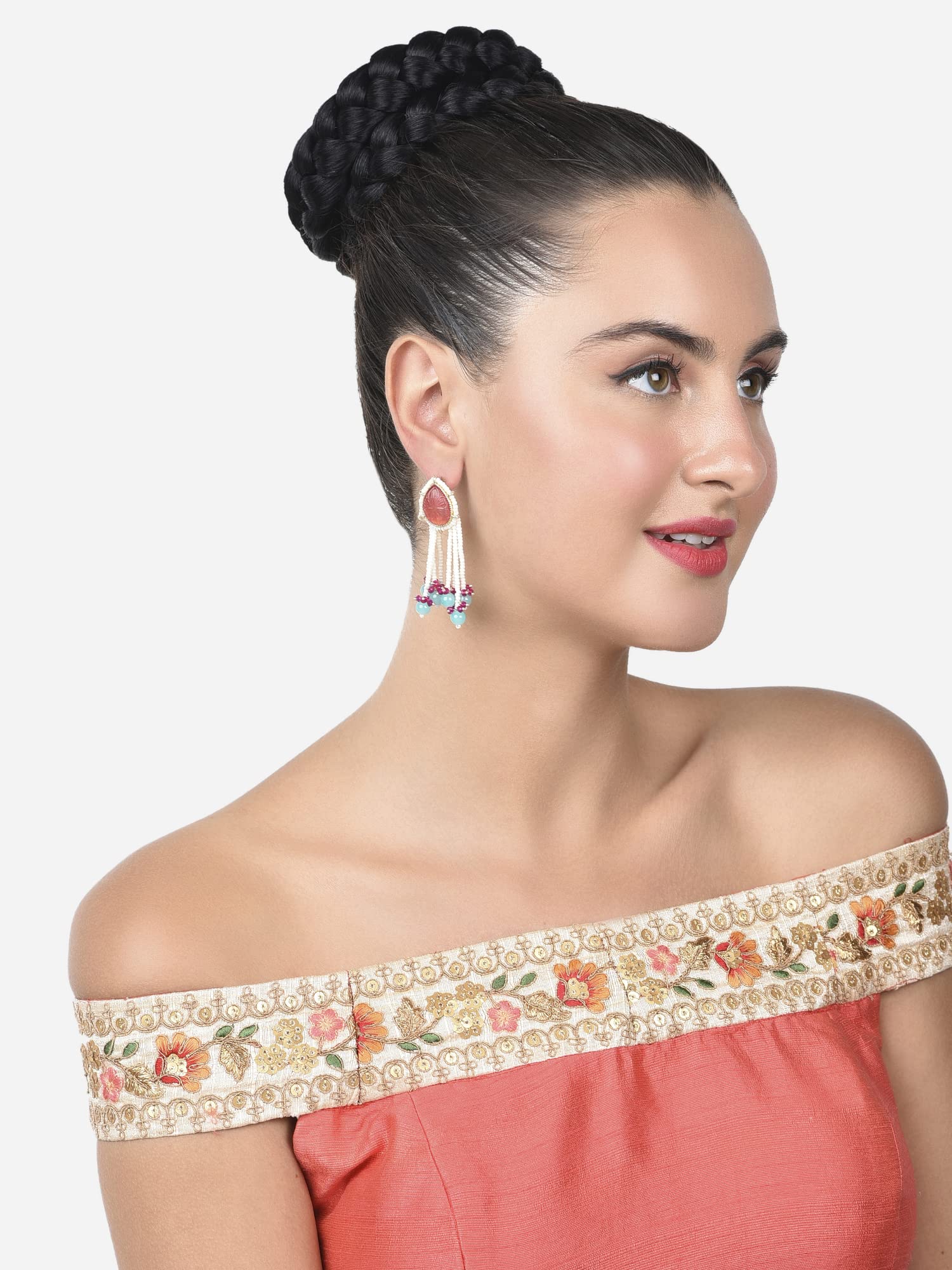 Stones & Beaded Chain Fringe Drop Earring For Women